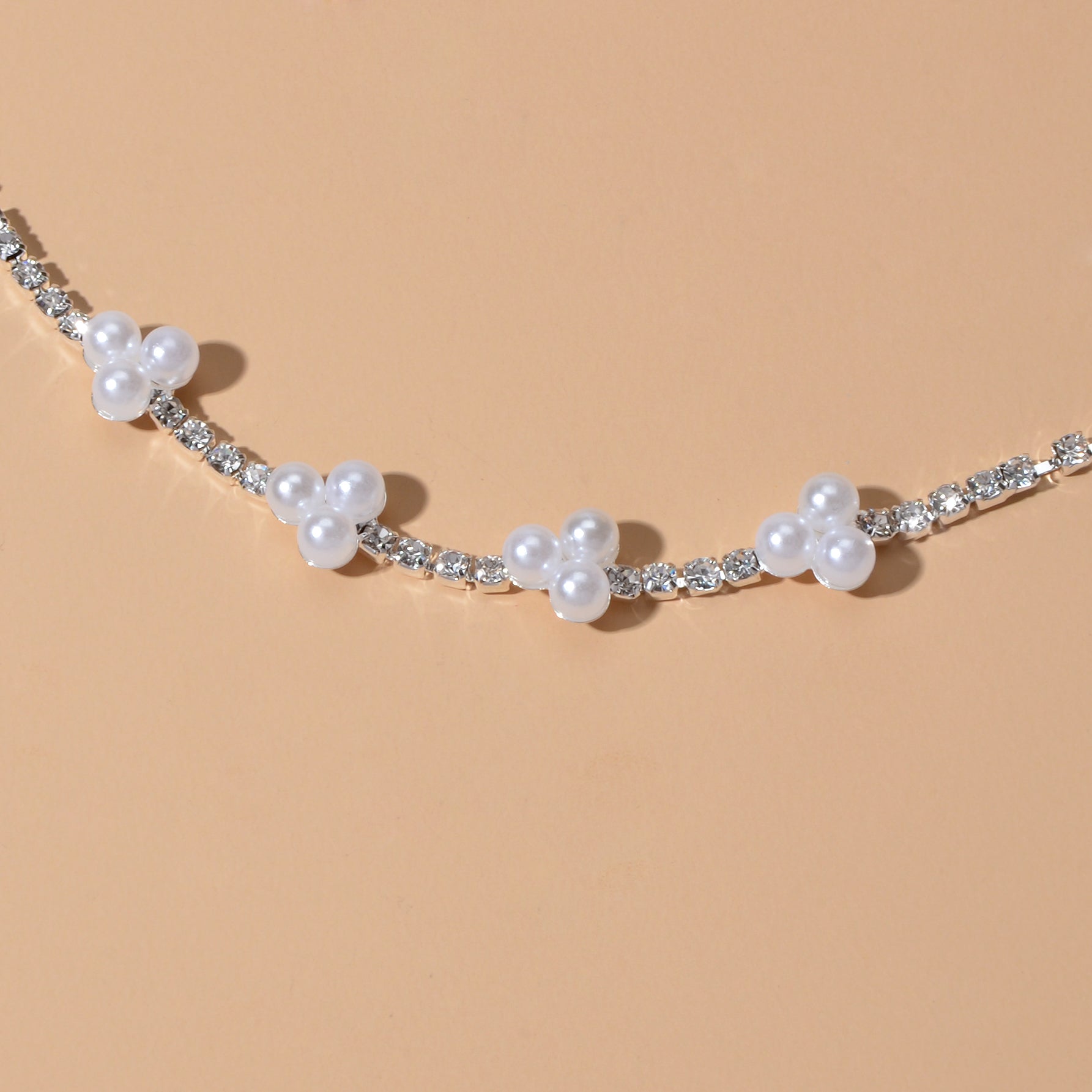Luxurious Anniversary Wedding Jewellery Rhinestone Pearl Silver Chain Bracelets-2