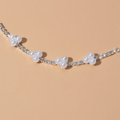 Luxurious Anniversary Wedding Jewellery Rhinestone Pearl Silver Chain Bracelets-2