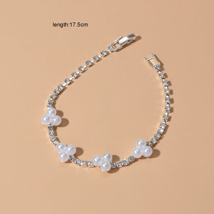 Luxurious Anniversary Wedding Jewellery Rhinestone Pearl Silver Chain Bracelets-4