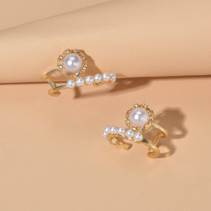 Textured Anniversary Wedding Jewellery Pearl Rhinestone Geometric Stud Earrings-3