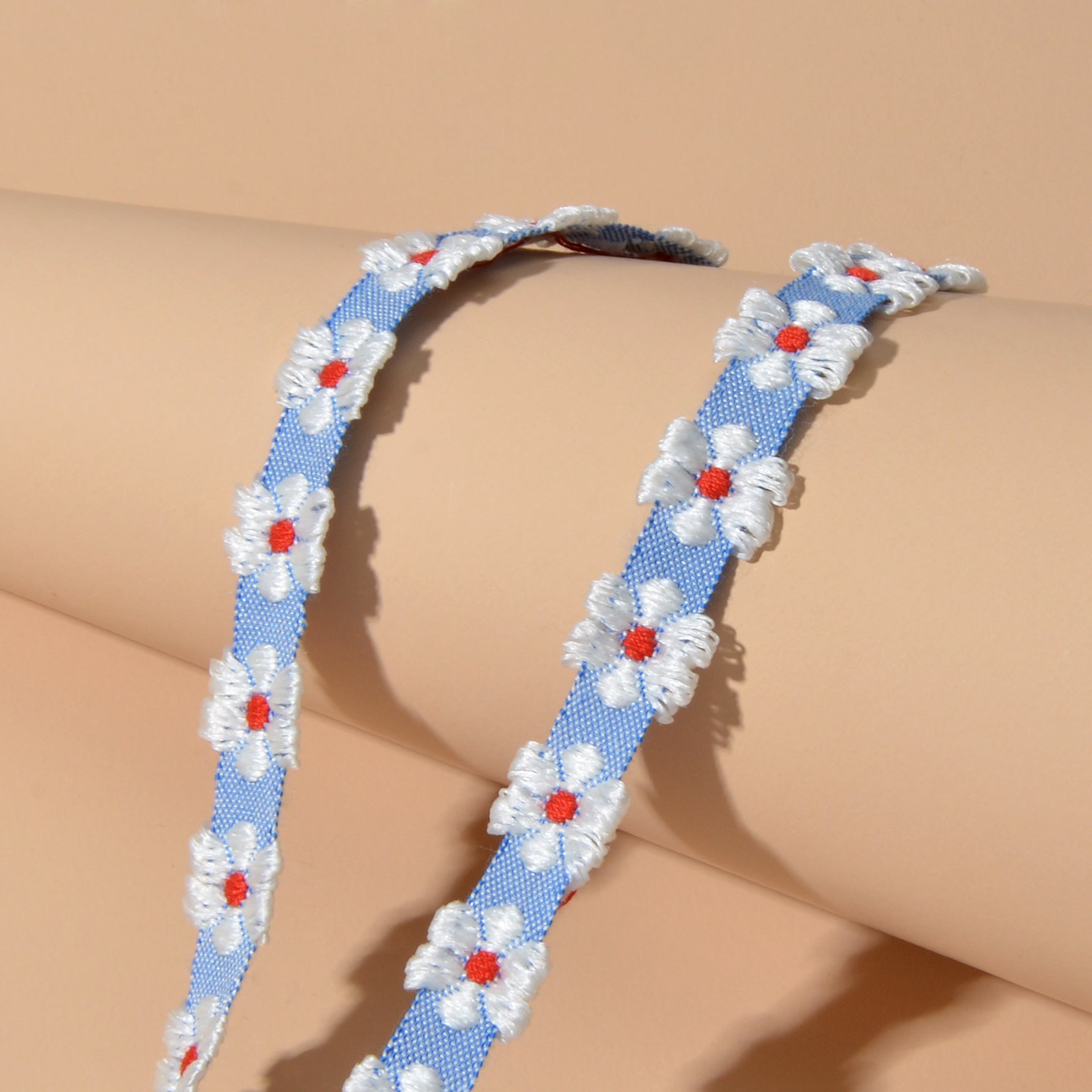 Retro Style 90s Blue Ribbon White Flower Tattoo Choker Necklace Short Collar-3