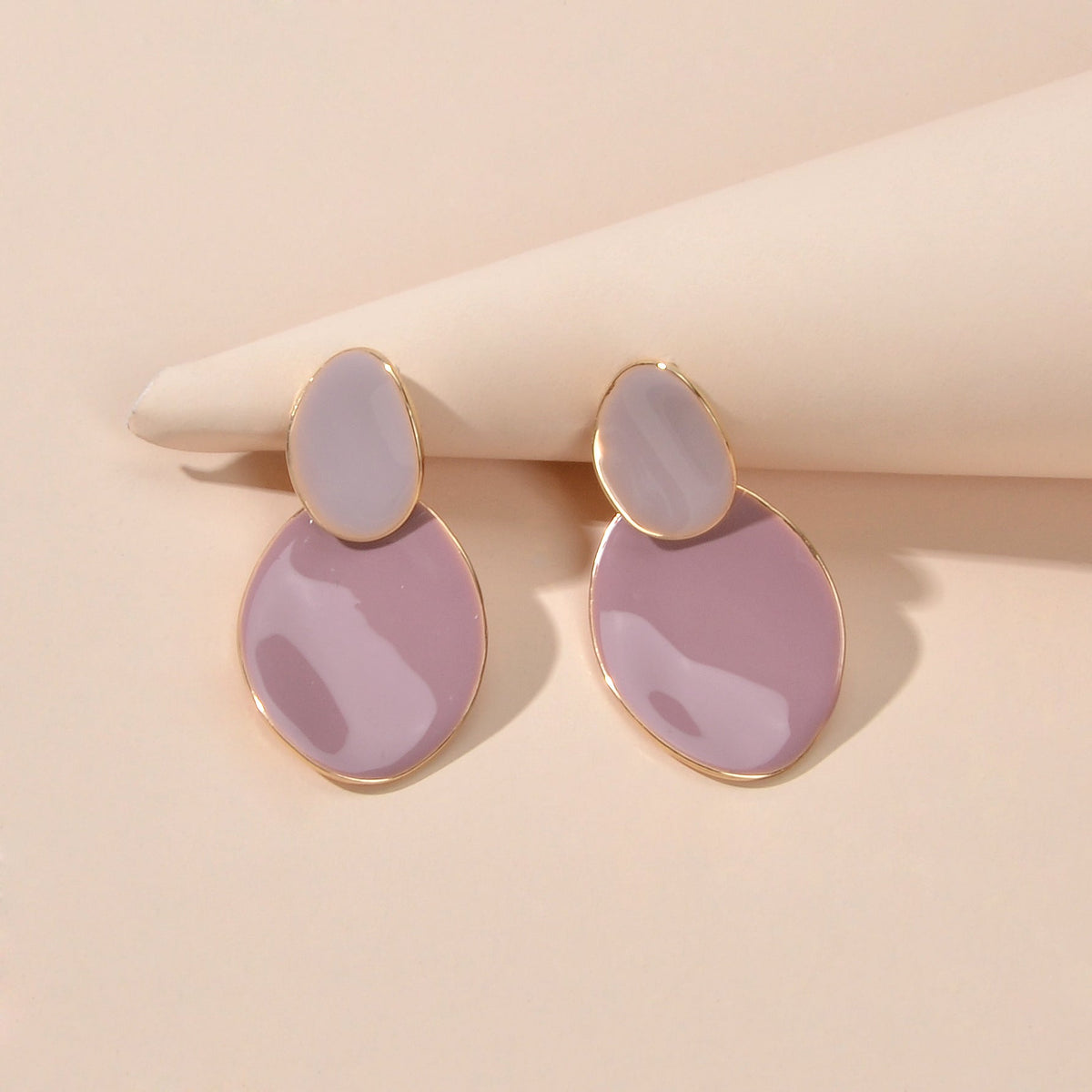 Pink Eanmel Oval Geometric Stud Pierced Trendy Earrings Women Delicate Jewellery-1