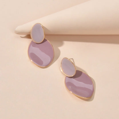 Pink Eanmel Oval Geometric Stud Pierced Trendy Earrings Women Delicate Jewellery-2