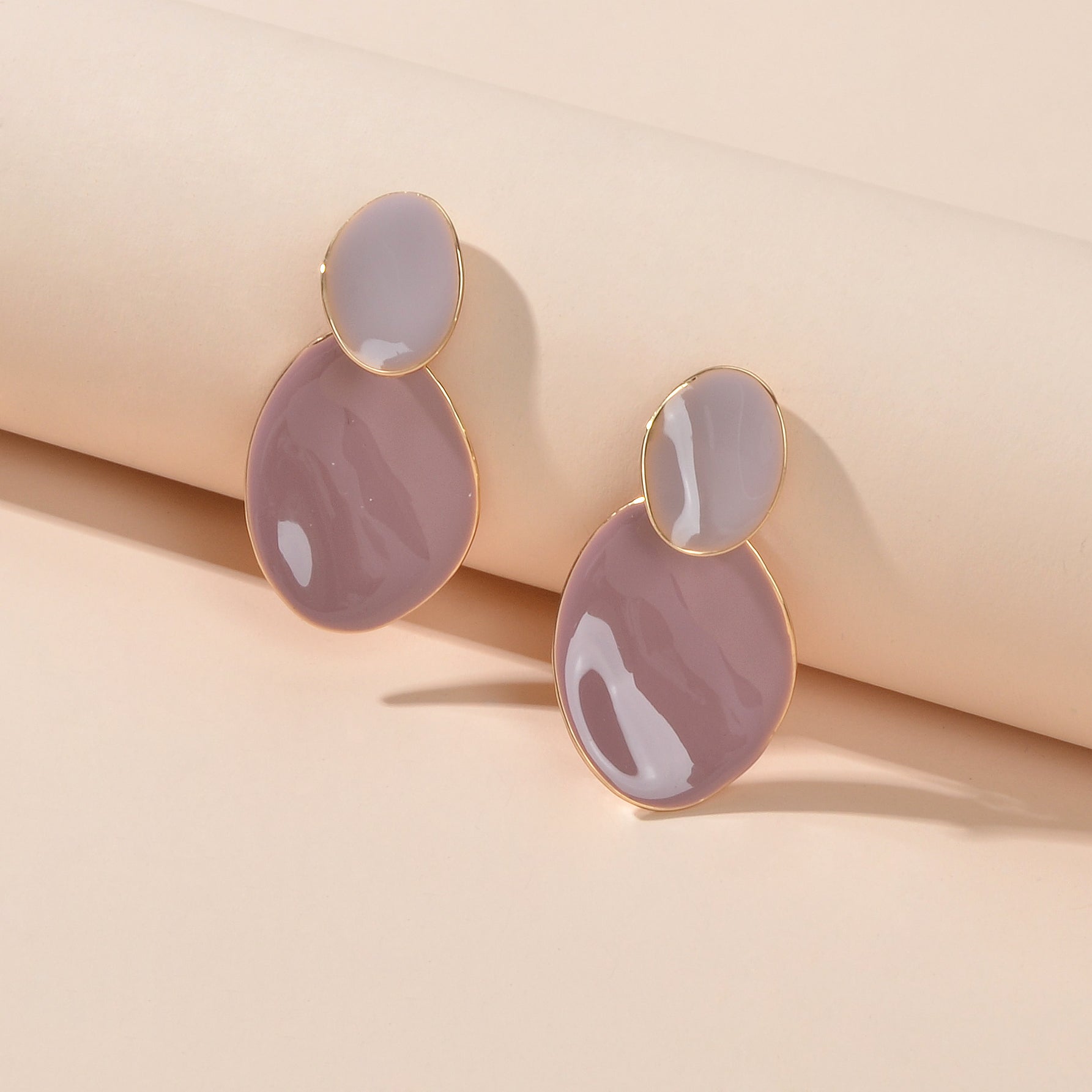 Pink Eanmel Oval Geometric Stud Pierced Trendy Earrings Women Delicate Jewellery-3