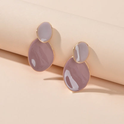 Pink Eanmel Oval Geometric Stud Pierced Trendy Earrings Women Delicate Jewellery-3
