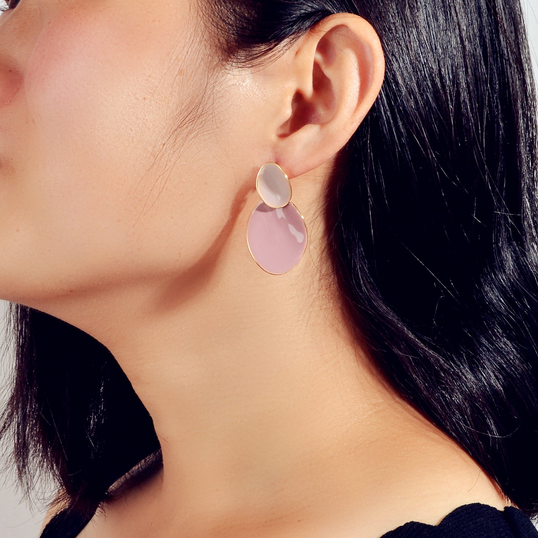 Pink Eanmel Oval Geometric Stud Pierced Trendy Earrings Women Delicate Jewellery-0