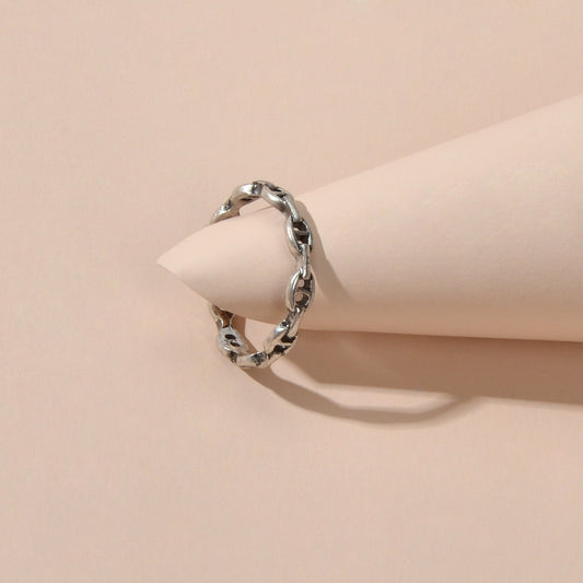 Minimalist Design Silver Metal Finish Lock Link Cool Punk Goth Open Finger Ring-1
