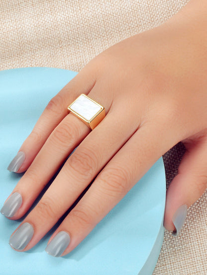 Textured Jewellery Square White Punk Gold Finger Ring Fashion Women Accessories-1