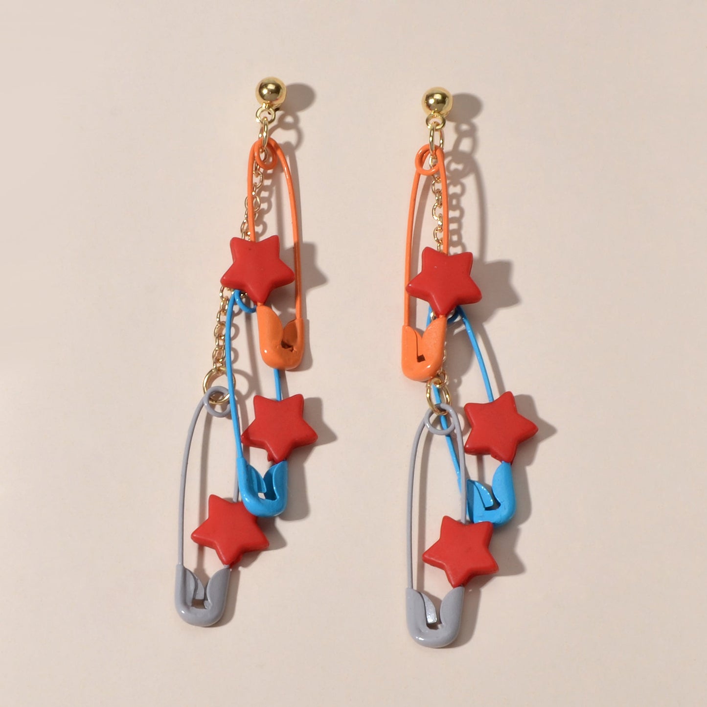 Unique Designer Hip Hop Jewellery Multi-colored Pin Star Charm Dangle Earrings-1