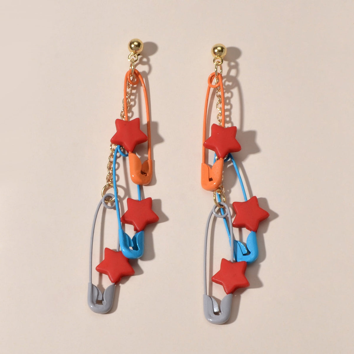 Unique Designer Hip Hop Jewellery Multi-colored Pin Star Charm Dangle Earrings-1