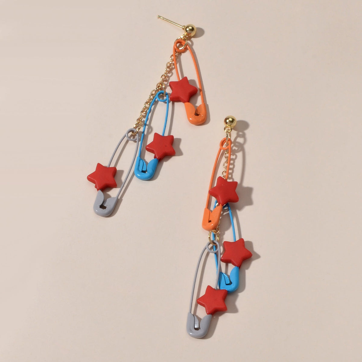 Unique Designer Hip Hop Jewellery Multi-colored Pin Star Charm Dangle Earrings-2