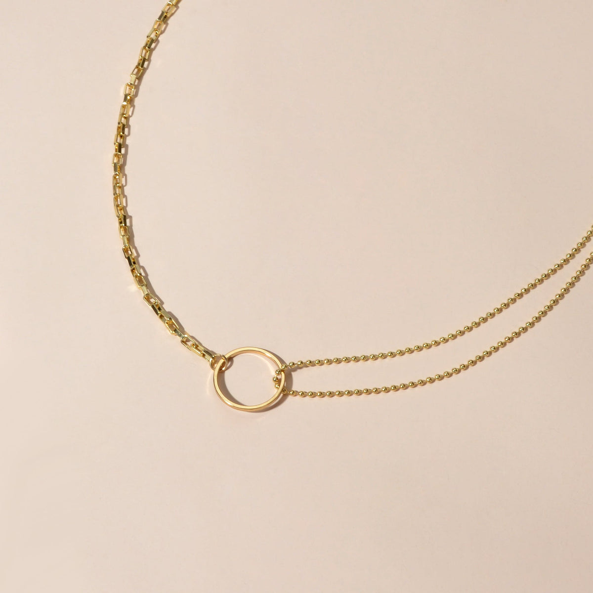 Minimalist Women Accessories Multiple Gold Popcorn Chain Circle Pendant Necklace-2