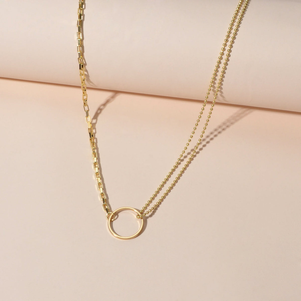 Minimalist Women Accessories Multiple Gold Popcorn Chain Circle Pendant Necklace-3