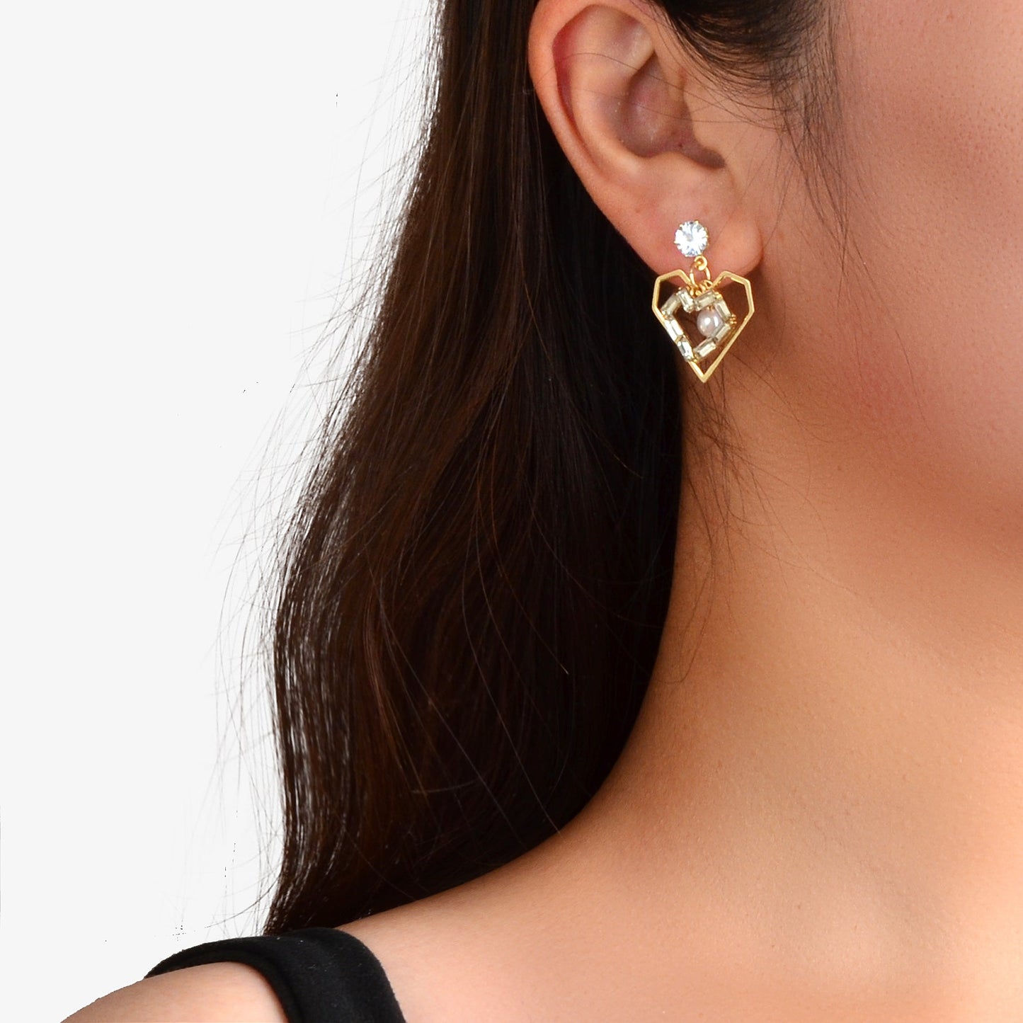 Textured Faux Pearl Cubic Zirconia Decor Heart Dangle Love Earrings for Wedding-0