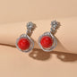Red White Beads Rhinestone Decor Round Drop Party stud Earrings Women Retro Jewellery-1