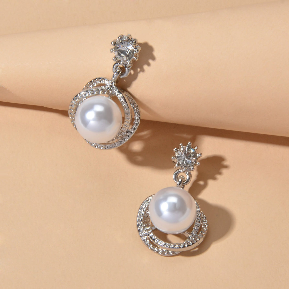 Red White Beads Rhinestone Decor Round Drop Party stud Earrings Women Retro Jewellery-3