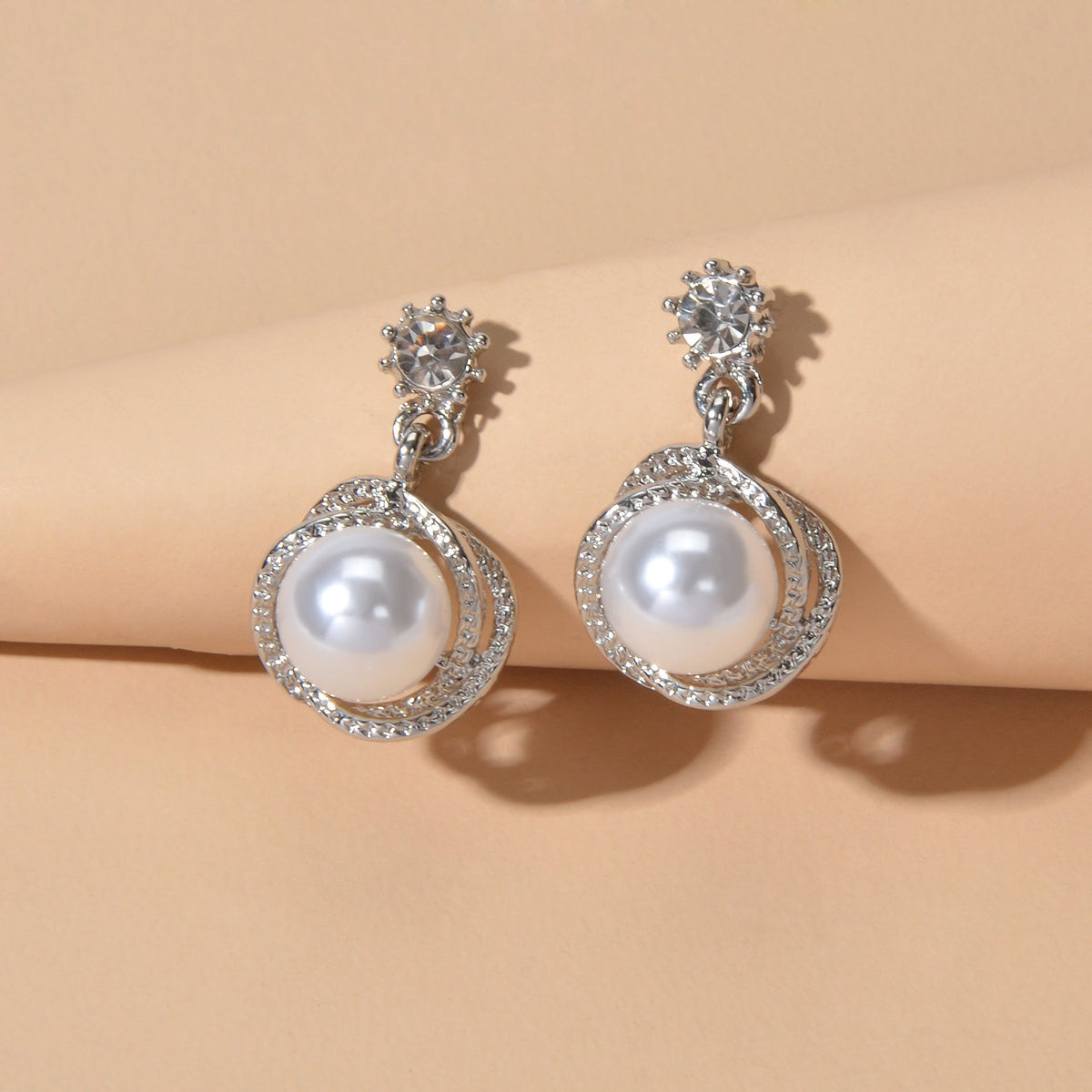 Red White Beads Rhinestone Decor Round Drop Party stud Earrings Women Retro Jewellery-4