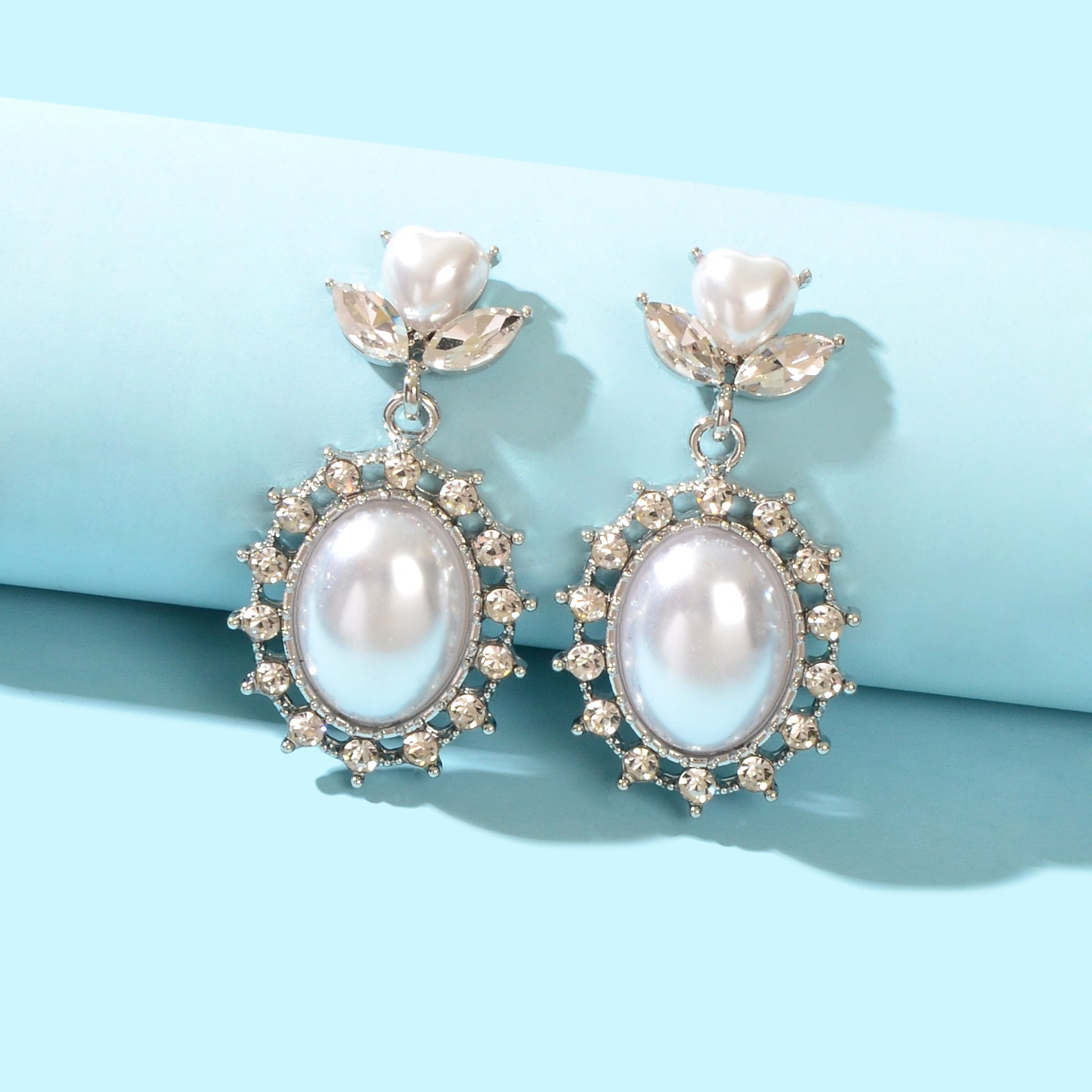 High Quality Imitation Pearl and Rhinestone Decor Dangle Earrings Party Prom Jewelry-1