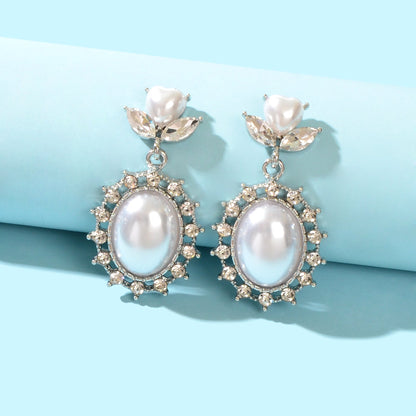 High Quality Imitation Pearl and Rhinestone Decor Dangle Earrings Party Prom Jewelry-1