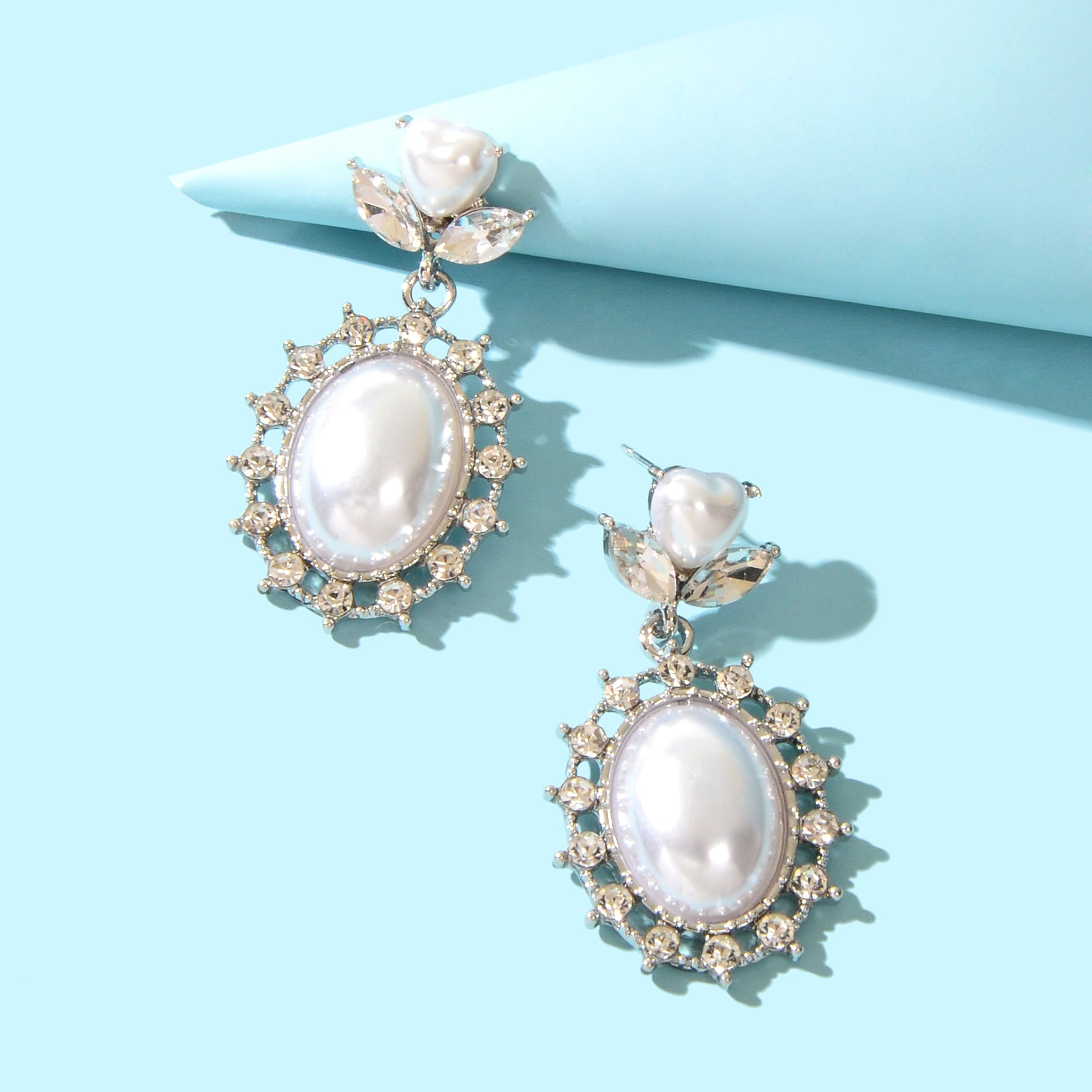 High Quality Imitation Pearl and Rhinestone Decor Dangle Earrings Party Prom Jewelry-2