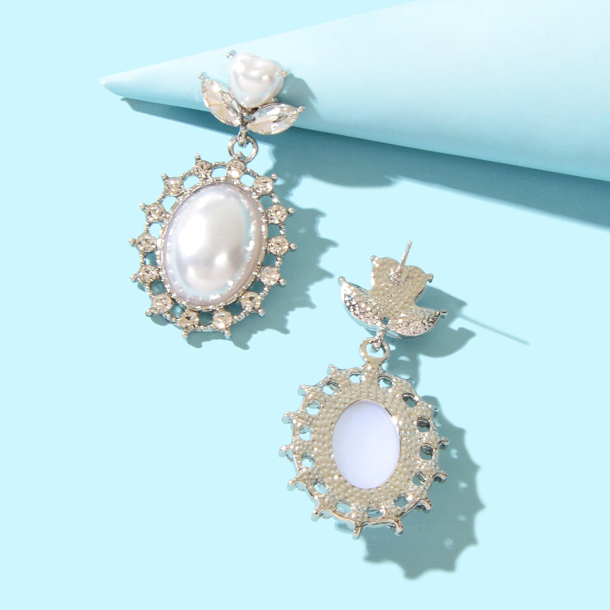 High Quality Imitation Pearl and Rhinestone Decor Dangle Earrings Party Prom Jewelry-3