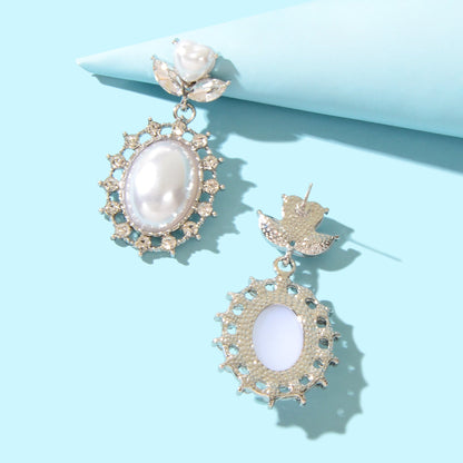 High Quality Imitation Pearl and Rhinestone Decor Dangle Earrings Party Prom Jewelry-3