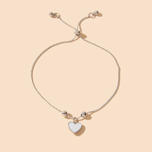 White Enamel Love Heart Charm Bracelet Adjustable Modern Trendy New Jewellery-1