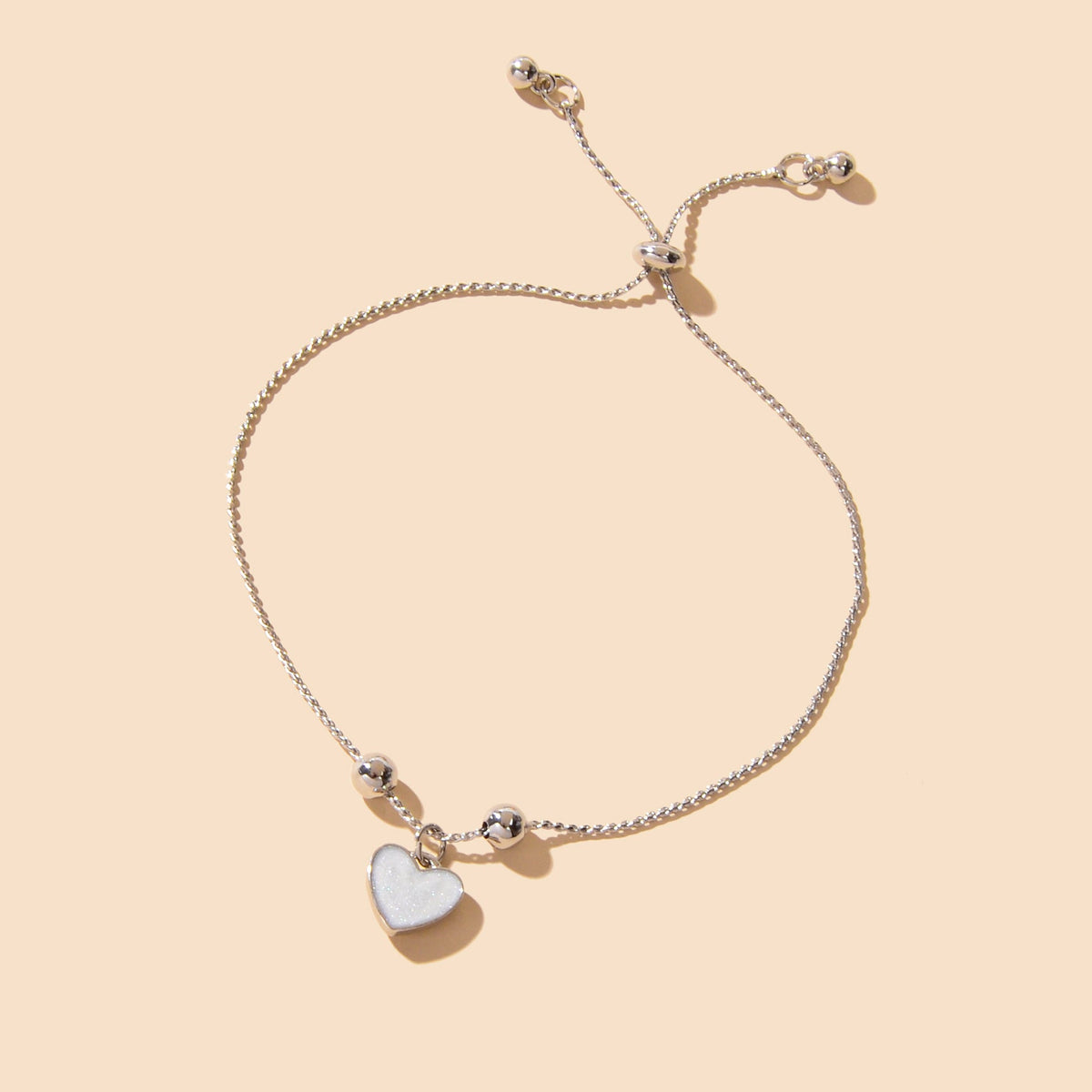 White Enamel Love Heart Charm Bracelet Adjustable Modern Trendy New Jewellery-2