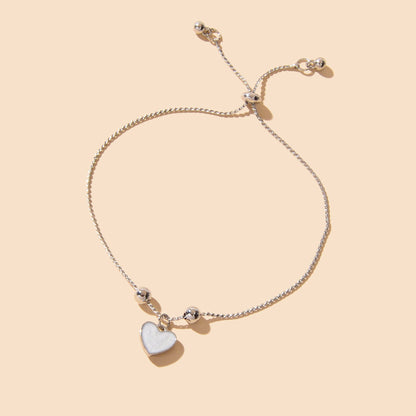 White Enamel Love Heart Charm Bracelet Adjustable Modern Trendy New Jewellery-2