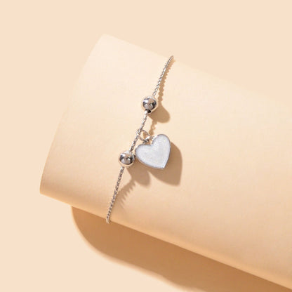 White Enamel Love Heart Charm Bracelet Adjustable Modern Trendy New Jewellery-4