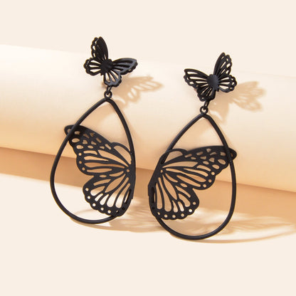 New Retro Black Hollow Butterfly Water Drop Earrings Party Decoration for Women-0