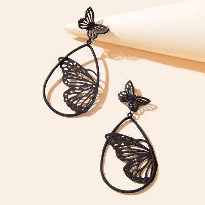 New Retro Black Hollow Butterfly Water Drop Earrings Party Decoration for Women-2
