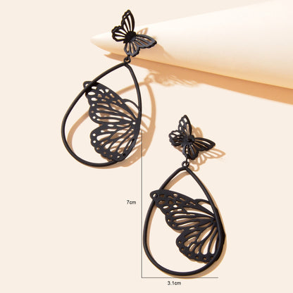 New Retro Black Hollow Butterfly Water Drop Earrings Party Decoration for Women-3