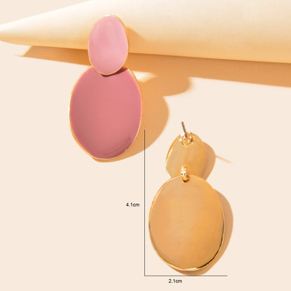Pink Eanmel Oval Geometric Stud Pierced Trendy Earrings Women Delicate Jewellery-4