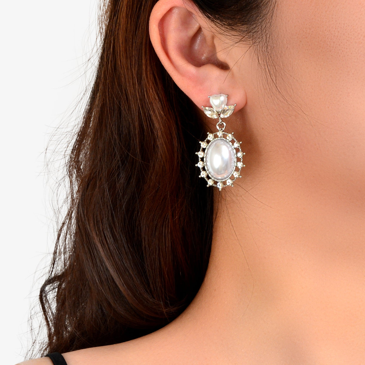 High Quality Imitation Pearl and Rhinestone Decor Dangle Earrings Party Prom Jewelry-0