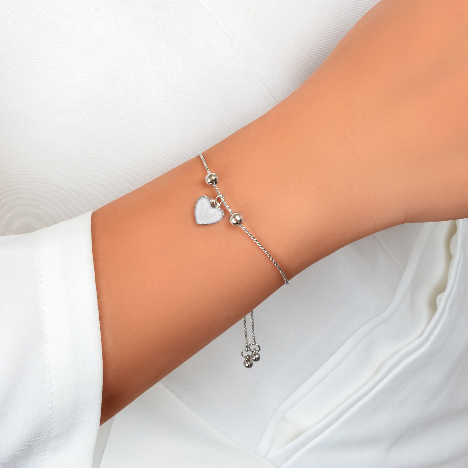 White Enamel Love Heart Charm Bracelet Adjustable Modern Trendy New Jewellery-0