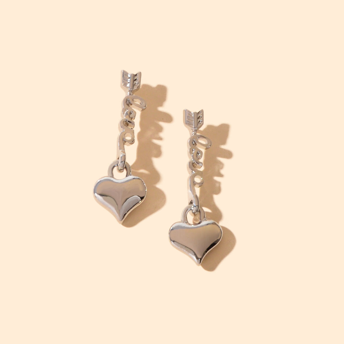 Valentine's Day Gift Jewelry Silvery Love Letter Arrow Heart Dangle Earrings-1