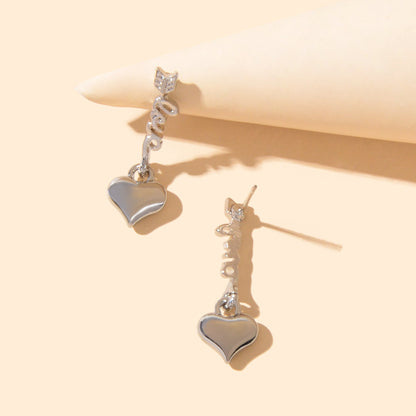 Valentine's Day Gift Jewelry Silvery Love Letter Arrow Heart Dangle Earrings-3