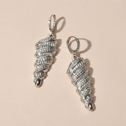Statement Punk Designer Jewellery Gold Silver Unique Conch Dangle Hoop Earrings-3