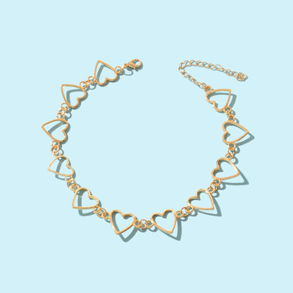 Fashion Jewelry Golden Hollow Heart Collar Metal Necklace Trendy Accessories-2