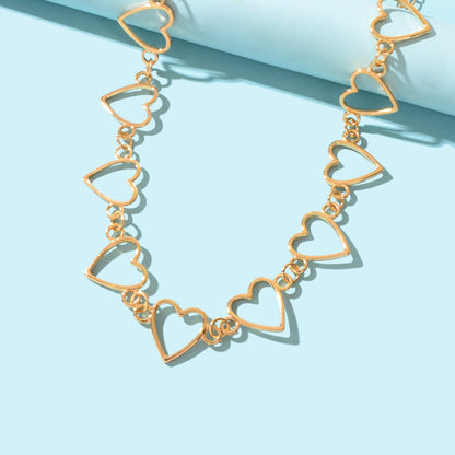 Fashion Jewelry Golden Hollow Heart Collar Metal Necklace Trendy Accessories-4