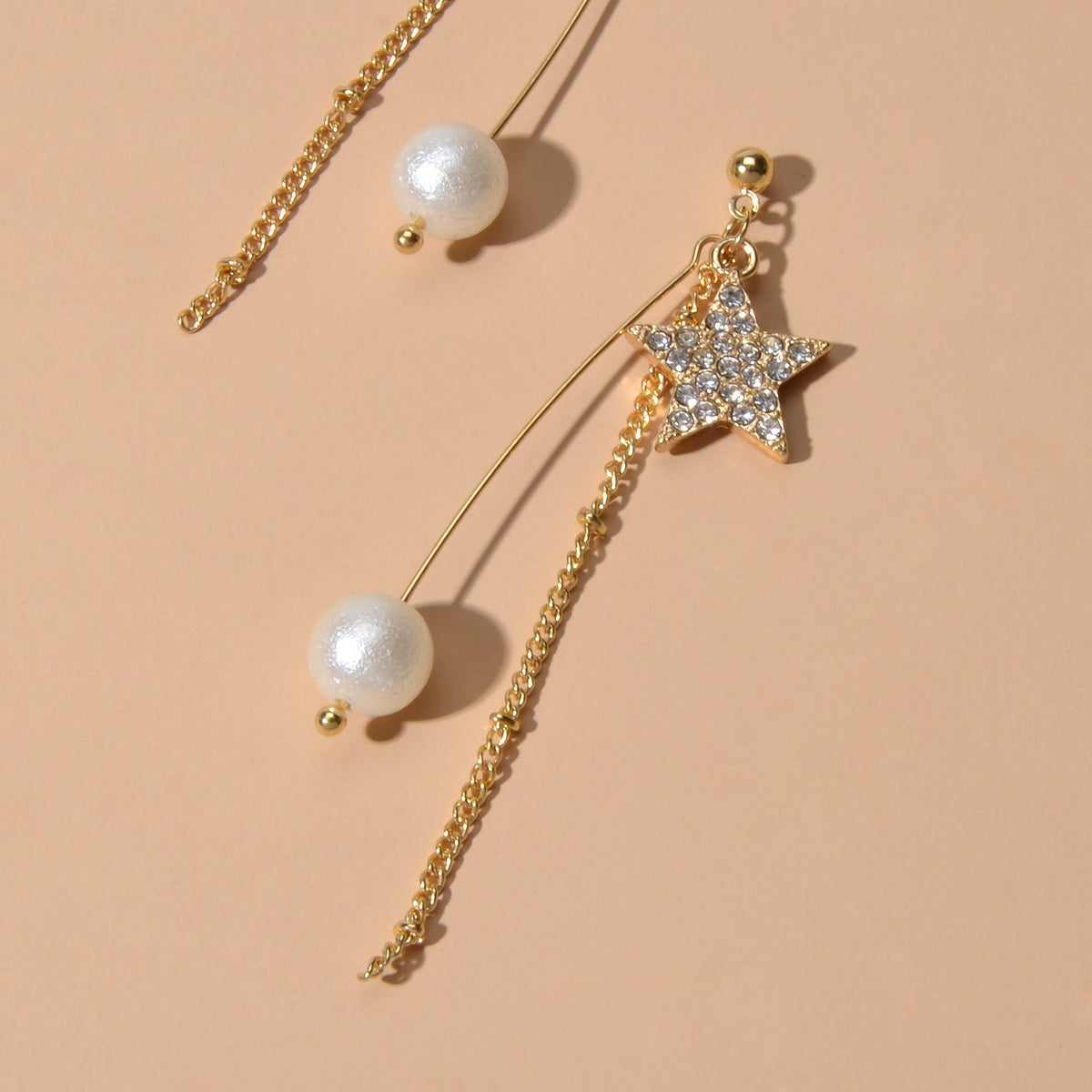 Party Decoration Women Full Rhinestone Star Long Gold Chain Pendant Earrings-2
