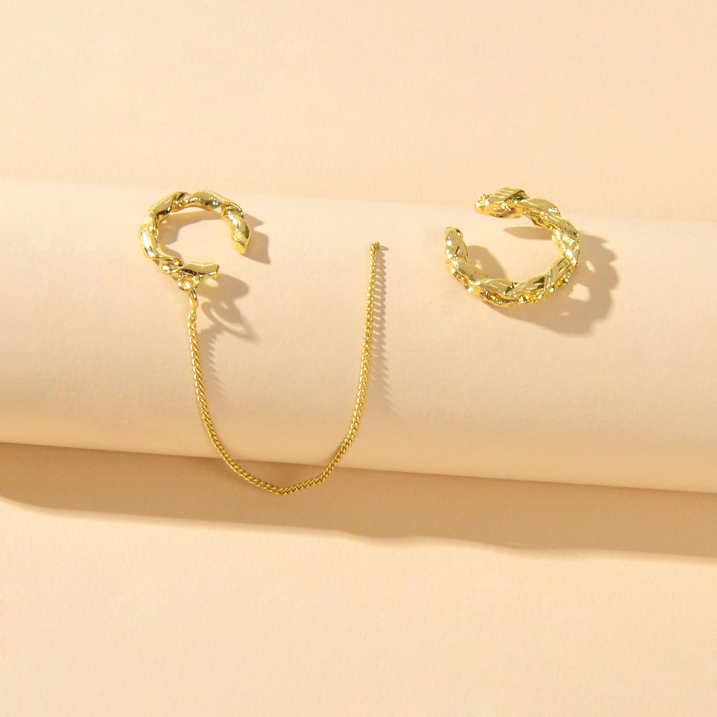 2 pcs Cartilage Jewellery Gold Chain Cuff Earrings Stud Punk Statement Ear Cuff-1