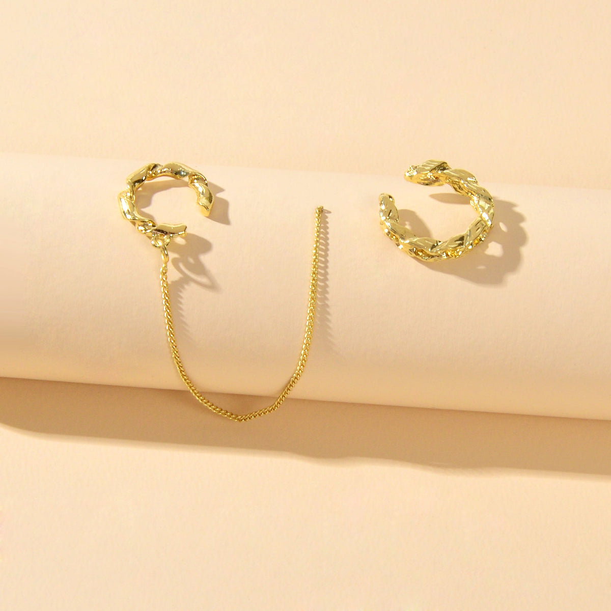 2 pcs Cartilage Jewellery Gold Chain Cuff Earrings Stud Punk Statement Ear Cuff-1