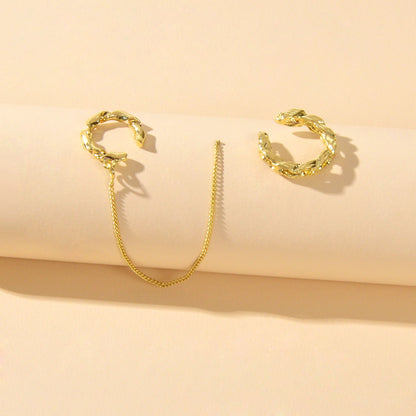 2 pcs Cartilage Jewellery Gold Chain Cuff Earrings Stud Punk Statement Ear Cuff-1