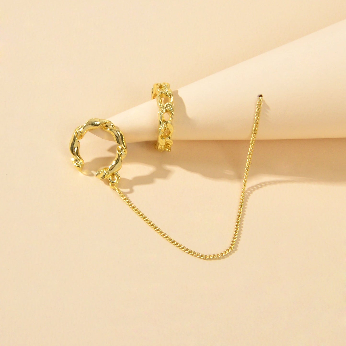 2 pcs Cartilage Jewellery Gold Chain Cuff Earrings Stud Punk Statement Ear Cuff-2