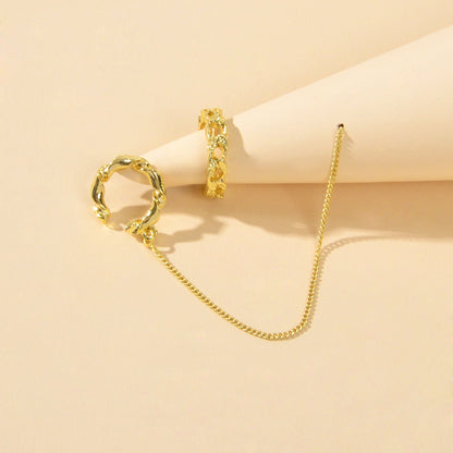 2 pcs Cartilage Jewellery Gold Chain Cuff Earrings Stud Punk Statement Ear Cuff-2