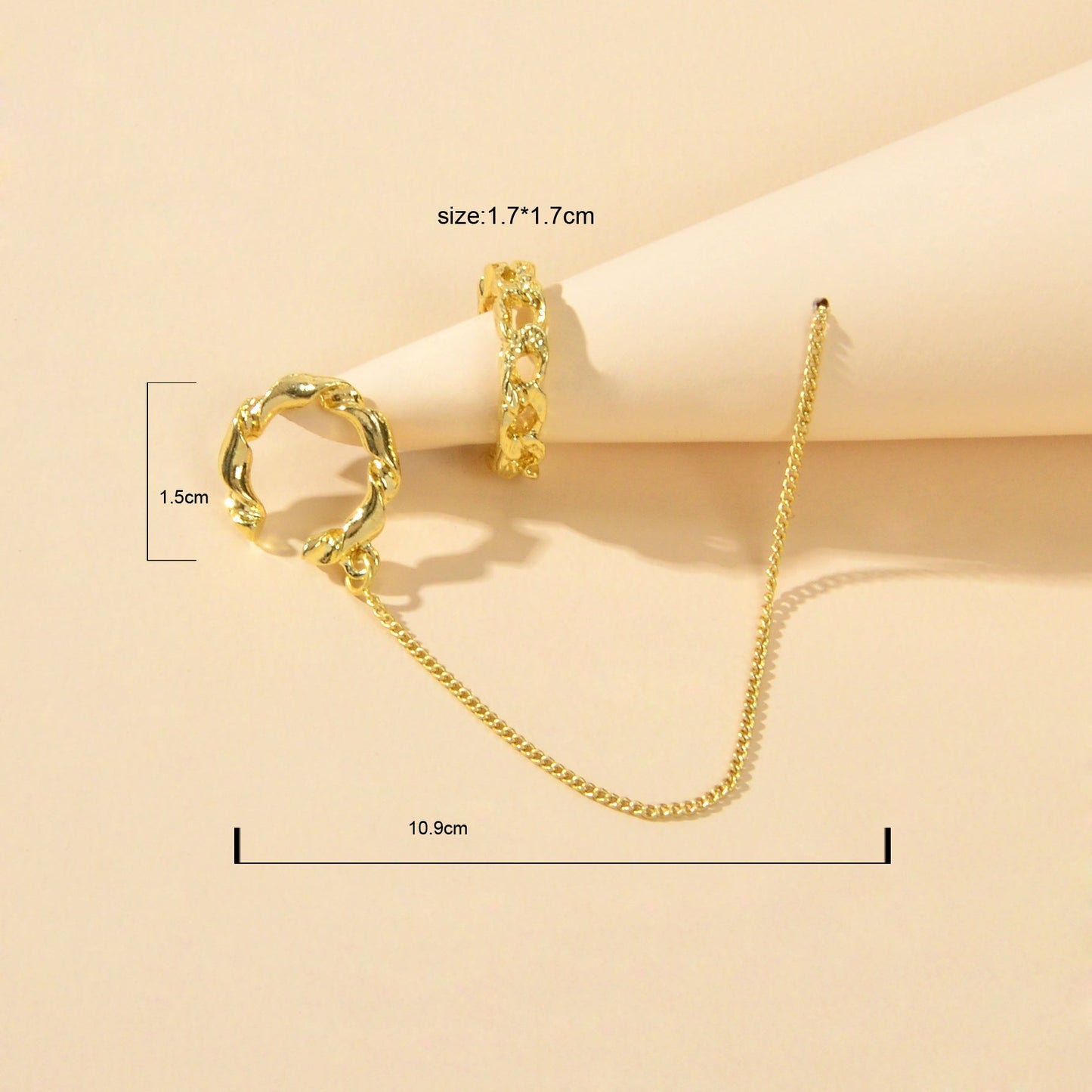 2 pcs Cartilage Jewellery Gold Chain Cuff Earrings Stud Punk Statement Ear Cuff-3
