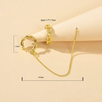 2 pcs Cartilage Jewellery Gold Chain Cuff Earrings Stud Punk Statement Ear Cuff-3
