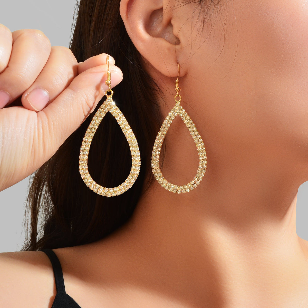Shinning Full Rhinestone Water Drop Earrings Luxury Wedding Birdal Prom Jewelry-0
